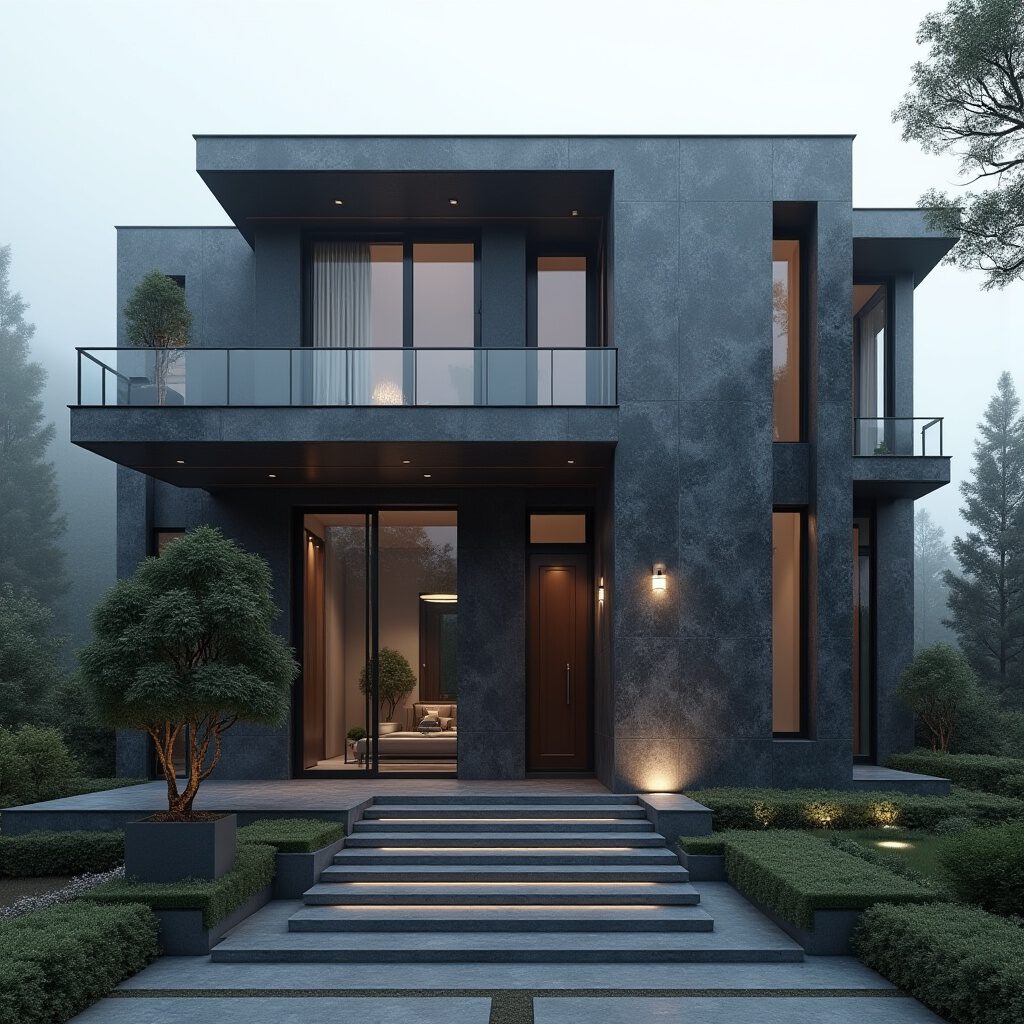 donker woning tussen bomen