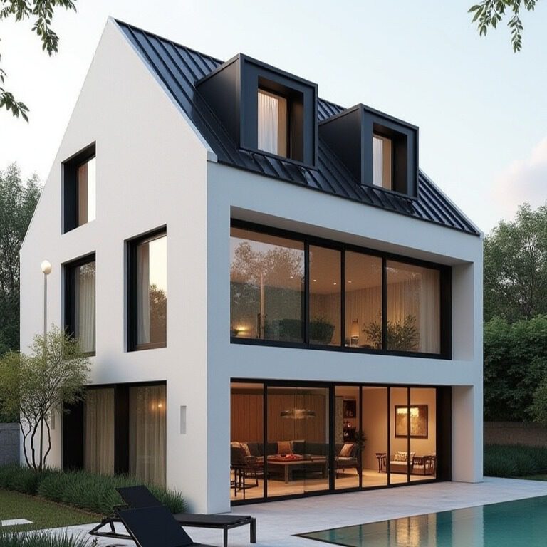 modern woonhuis met zinken dakkapellen
