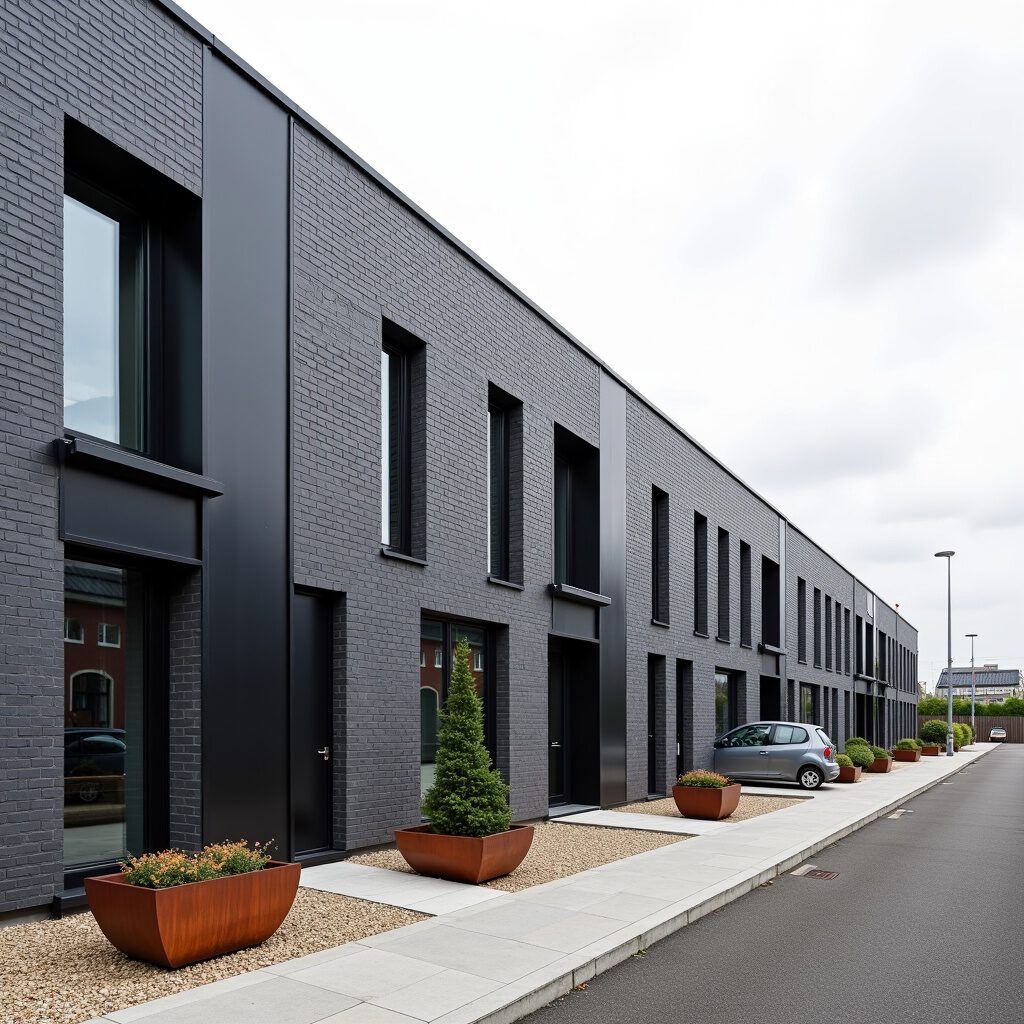 rijtjes woningen donker